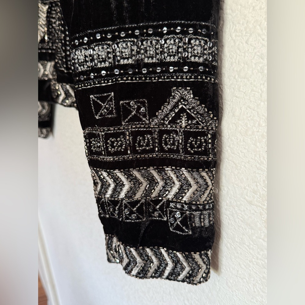 Raga Lunar Eclipse black silver velour velvet embroidered beaded crop Jacket XS - Picture 6 of 15